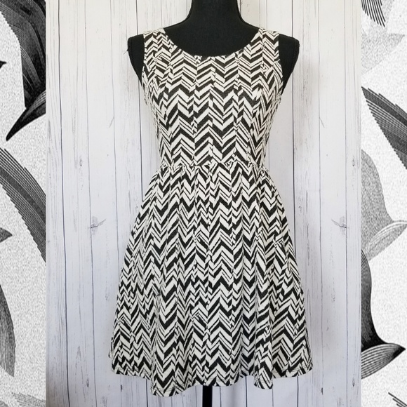 Rewind Dresses & Skirts - 🌹 Rewind (S) Black/White Chevron Skater Dress